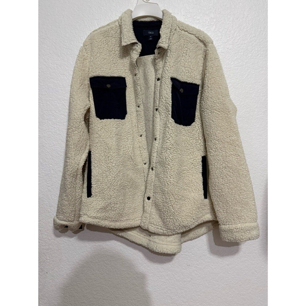 1901 Sherpa Fleece Shirt Jacket XL Cream Snap Front Overshirt